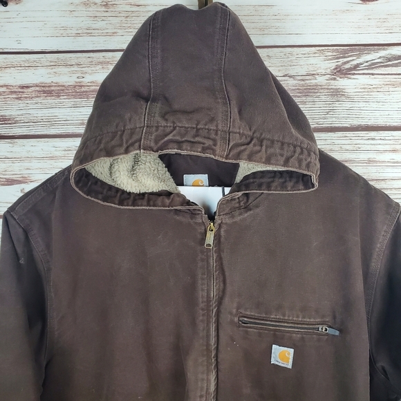 Carhartt Men's 3XL Brown Fleece Sherpa Lined Hooded Duck Canvas Jacket Coat - Picture 2 of 14
